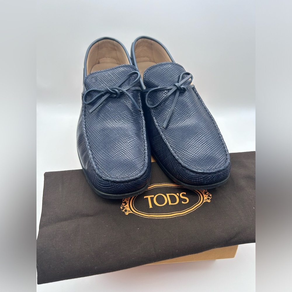 Tod's Men’s Navy Blue Leather Laccetto Gomma Loafers Size 11